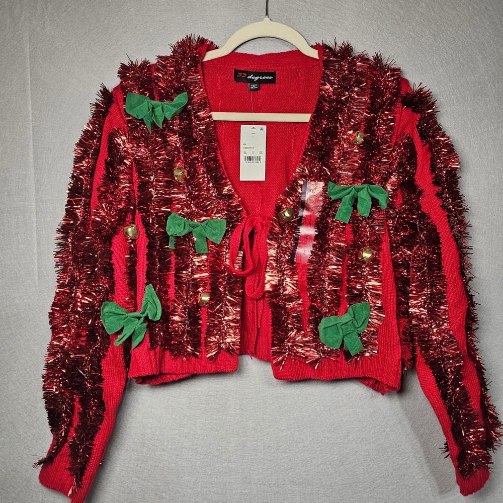 33 Degrees women's festive Christmas cardigan in red, size Large, new with tags.